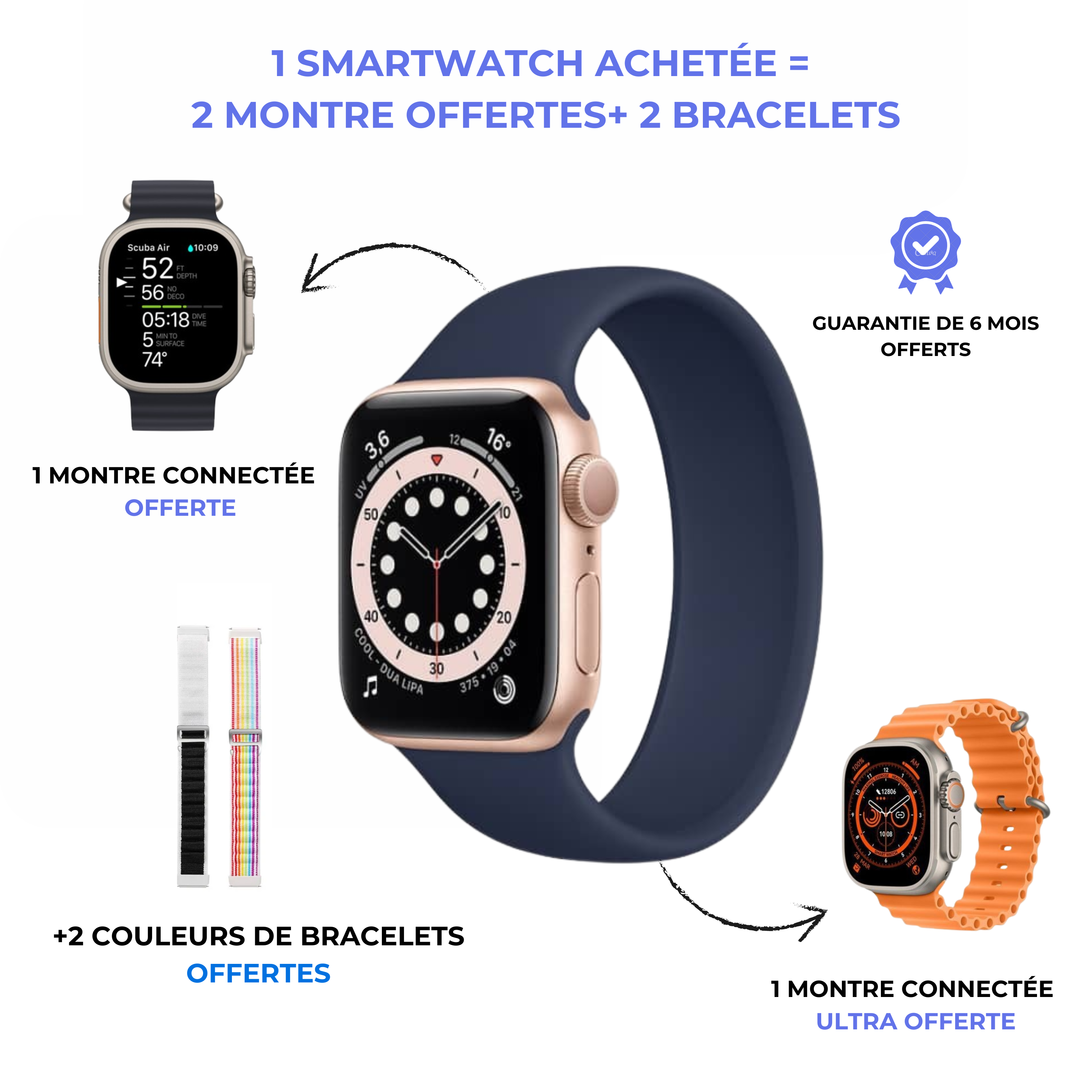 La smartwatch Pack cadeaux complet (1 montre acheté = 2 montre offert)