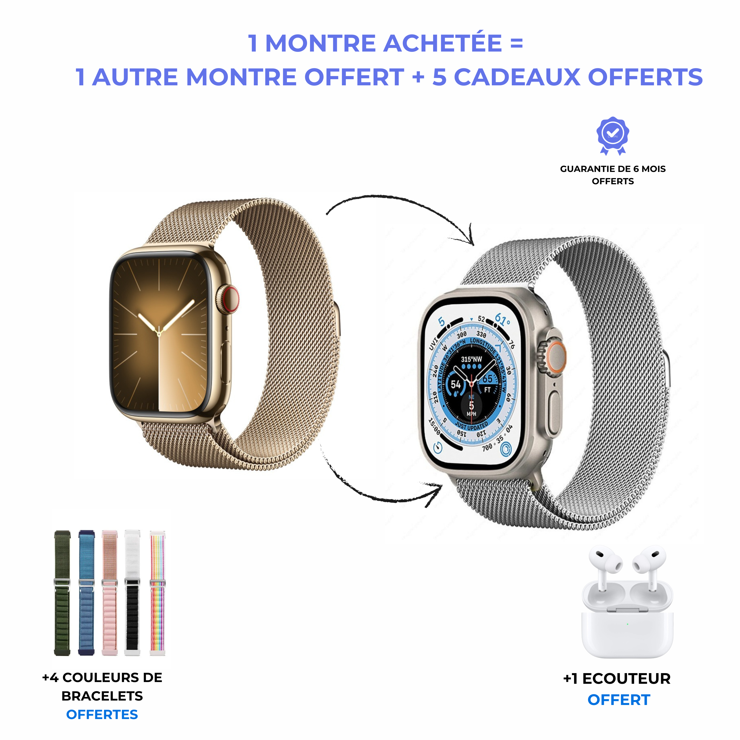 La montre intelligente (1 Montre achetée = 1 montre offert plus 5 cadeaux Offerts)